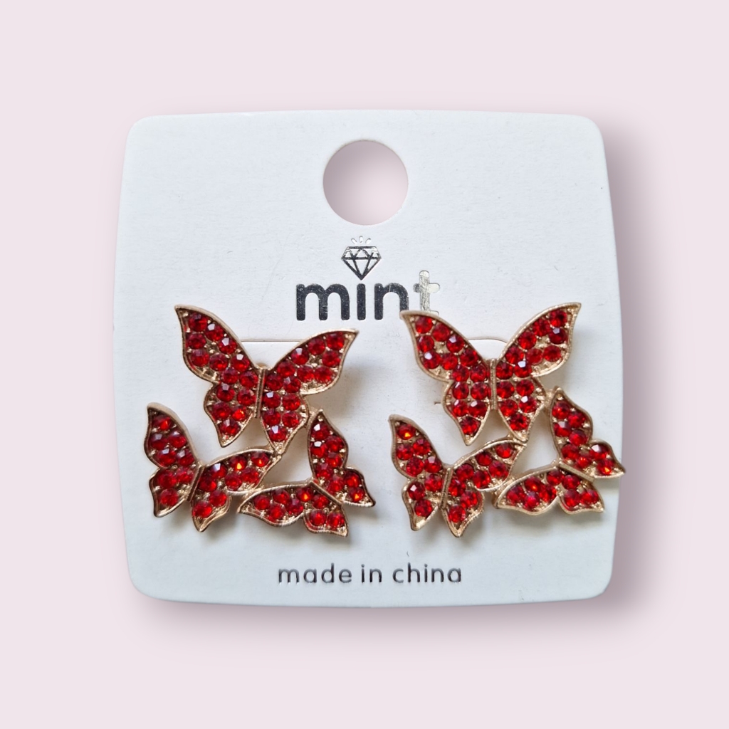 3 For $15 Vibrant Red Butterfly Earrings